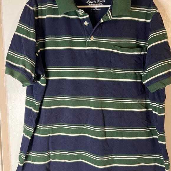 Navy and Green Striped Polo Shirt - Picture 1 of 3